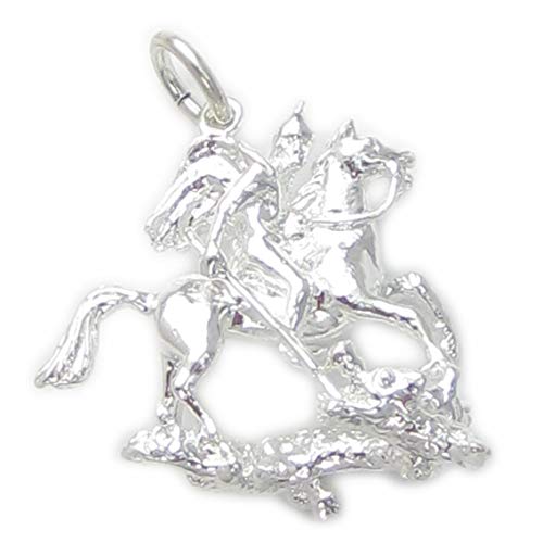 Charm de plata de San Jorge a caballo matando dragón .925 x 1 Charms ingleses
