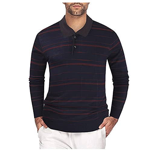 Chejarity Polo de manga larga para hombre, a rayas, clásico, monocolor, con cuello Kent, para otoño e invierno, informal, para golf, B-negro., XXXL