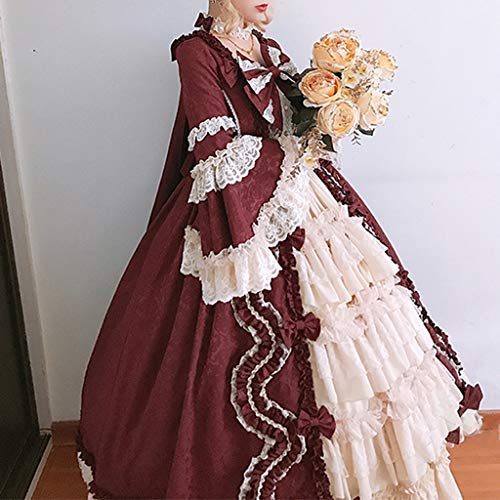 Chejarity Vestido de princesa medieval, retro, renacentista, cosplay, vintage, manga larga, estilo gótico, victoriano, para dama de honor, D-rojo., XXXXXL