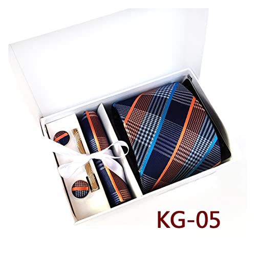 CHHNGPON Broche 2019 Nueva Corbata Conjunto Caja de Regalo empaquetamiento Pocket Square Hanky ​​Set for Hombres 8cm Mans Mans Necktie Gemelos Clip Set Fiesta de Boda Regalo (Color : KG-05)