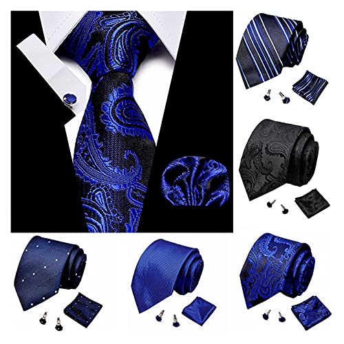 CHHNGPON Broche Classical Hombres Pañuelo CUFFINK COLVIMIENTO COLECCIONE Set Blue Polyester Jacquard 100% Seda Jacquard Tejido de Cuello Tejido Traje para Hombre Ties (Color : S26)