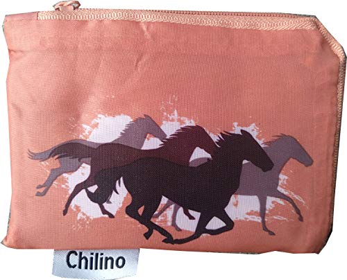 Chilino Bolsa de la compra plegable, grande y estable, de poliéster, respetuosa con el medio ambiente, diseño de caballos, color castaño, 47 x 41 cm