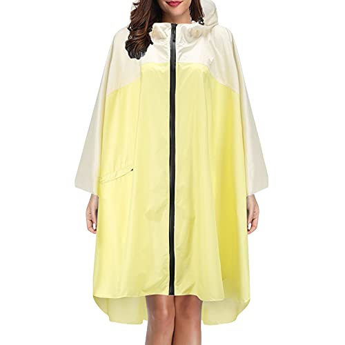 Chubasquero para mujer, impermeable, para bicicleta, senderismo, poncho de lluvia largo: chubasquero de manga larga con cremallera, chaqueta de lluvia ligera con capucha, chaqueta exterior para lluvia