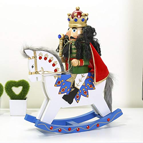 CHUCHEN - Figura de marioneta de madera tradicional de 14 pulgadas con caballo mecedora coleccionable de madera, decoración de Navidad