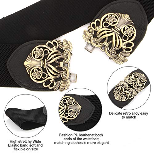 Cinturón ancho elástico para mujer 2 piezas retro de las señoras de cintura elástica cinturón (Negro & Marrón)