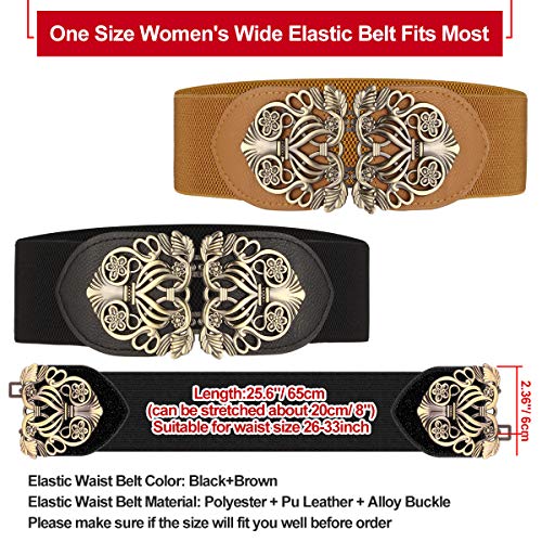 Cinturón ancho elástico para mujer 2 piezas retro de las señoras de cintura elástica cinturón (Negro & Marrón)