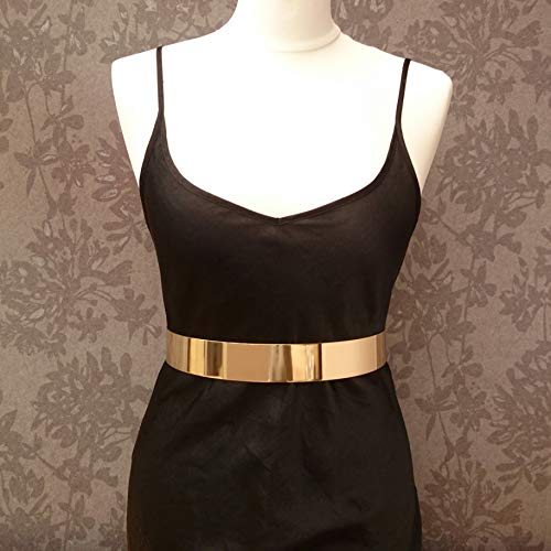 Cinturón de cintura de metal para mujer Espejo ancho Oro Dorado Plata Plateado Cadena llena Cadenas de pretina (2cm, Dorado)