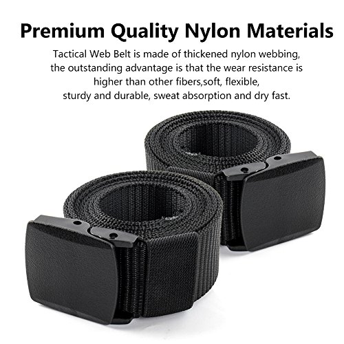 Cinturón de cintura de nylon táctico militar de la correa de los hombres del paquete 2 Cinturón de la correa de nylon al aire libre de 1.5 " (Negro + Negro)
