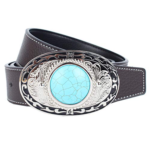 Cinturón de Cuero Artificial Correa de Cintura con Hebilla de Piedra de Turquesa Estilo Nativo Americano para Hombres Casuales - café, 120cm