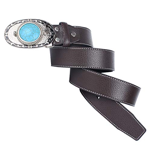 Cinturón de Cuero Artificial Correa de Cintura con Hebilla de Piedra de Turquesa Estilo Nativo Americano para Hombres Casuales - café, 120cm