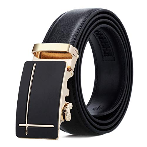 Cinturón de Hombre, Cinturón de Trinquete de Cuero Genuino con Hebilla Automática (jinshizi)