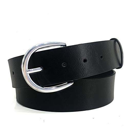 cinturón de mujer monocolor 110CM,Cinturón de hombre y mujer,Moda elemento de aleación,Con jeans,estilo clásico (Negro)