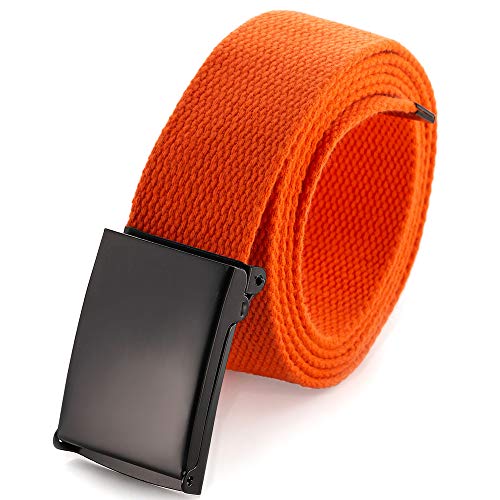 Cinturón de tela de hasta 132 cm con hebilla militar de color negro sólido (16 opciones de color y paquete combinado). Naranja naranja