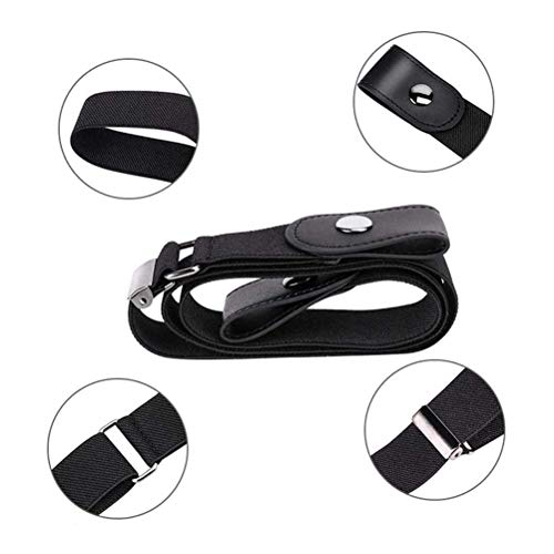 Cinturón Elástico Sin Hebilla,2 Piezas Unisex Invisible Cinturón Ajustable para Jeans Pantalones Vaqueros Negro/Caqui 80cm