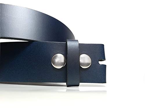 Cinturón hombre y mujer sin hebilla - Hebillas intercambiables - 3,5 cm y 4 cm - Piel legitima - 35mm y 40mm - Cuero - Broches a presión. (Azul Marino (40mm), 85)