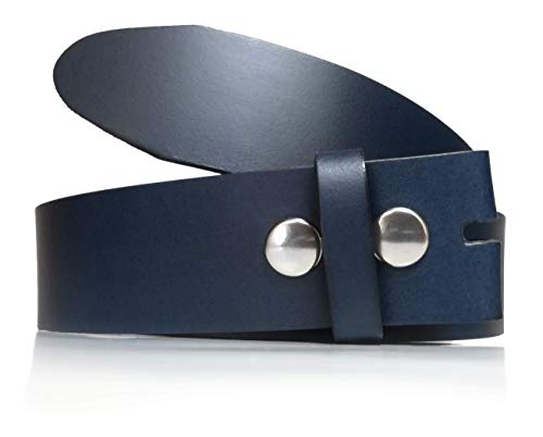 Cinturón hombre y mujer sin hebilla - Hebillas intercambiables - 3,5 cm y 4 cm - Piel legitima - 35mm y 40mm - Cuero - Broches a presión. (Azul Marino (40mm), 85)