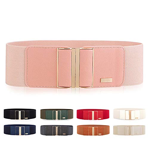 Cinturones elásticos para mujer, cinturones anchos, cinturones para vestido, cinturones finos con hebilla metálica muy brillante en varios colores Rosa rosa Talla única
