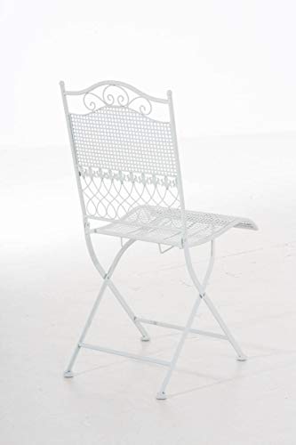 CLP Silla De Terraza Plegable Kiran En Hierro Forjado | Silla De Exterior Estilo Rústico | Silla De Jardín con Adornos Medievales | Color:, Color:Blanco