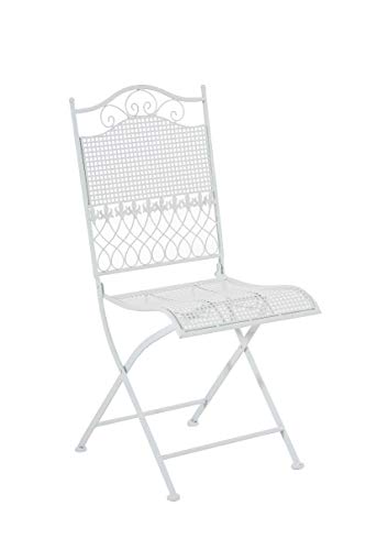 CLP Silla De Terraza Plegable Kiran En Hierro Forjado | Silla De Exterior Estilo Rústico | Silla De Jardín con Adornos Medievales | Color:, Color:Blanco