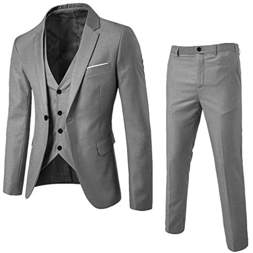 CLYUQYY Traje de traje para hombre chaqueta de 3 piezas estilo moderno de un solo botón traje de boda occidental-2021 traje de negocios de lujo delgado para hombre boda (Gris, M)