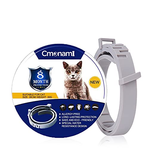 Cmonami Collares antipulgas para gatos - Collar Anti Pulgas y Garrapatas Hasta,8 meses de protección ajustable e impermeable Collar antipulgas - 38cm