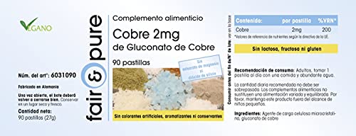 Cobre 2mg - Gluconato de Cobre vegano - Buena disponibilidad biológica - Alta pureza - 90 Comprimidos
