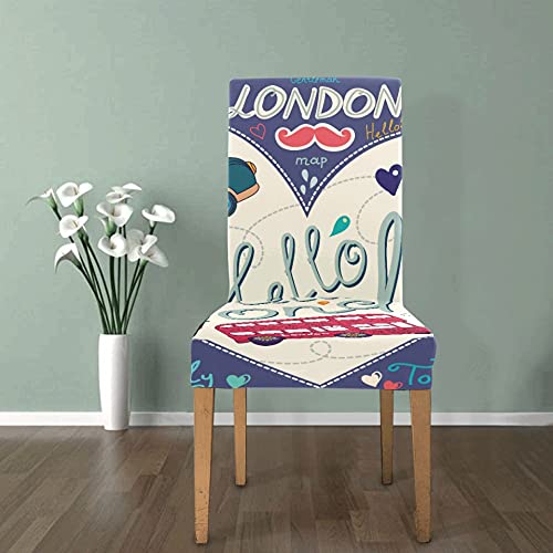 Cojines para sillas de Comedor Símbolos de Londres con Elizabeth Tower (Big Ben) Fundas para sillas Fundas para sillas de Comedor elásticas Suaves Fundas Lavables extraíbles para sillas de Cocina Fun