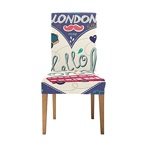 Cojines para sillas de Comedor Símbolos de Londres con Elizabeth Tower (Big Ben) Fundas para sillas Fundas para sillas de Comedor elásticas Suaves Fundas Lavables extraíbles para sillas de Cocina Fun