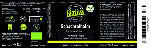 Cola de caballo orgánica 150 cápsulas - hierba de cola de caballo - máxima calidad - Equisetum arvense L. - embotellado y controlado en Alemania (DE-Öko-005)