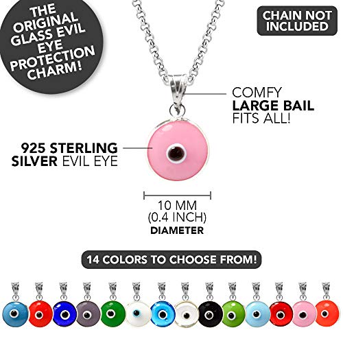Colgante de cristal con diseño de mal de ojo de 10 mm en plata de ley 925-14 colores disponibles (Pink)