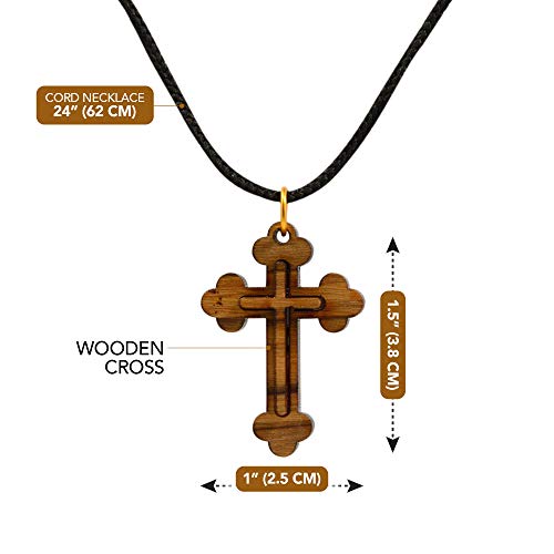 Colgante de la cruz de Belén en madera de olivo con certificado de autenticidad.