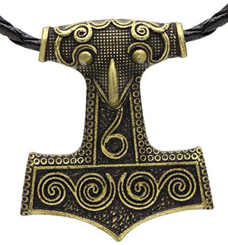 Collar con colgante de Skane vikingo de bronce antiguo, cadena de cuero escandinavo Odin lobo Thor`s Hammer collar cuervo Mjolnir señoras hombres nórdicos celta nórdica Talismán nudo sajón