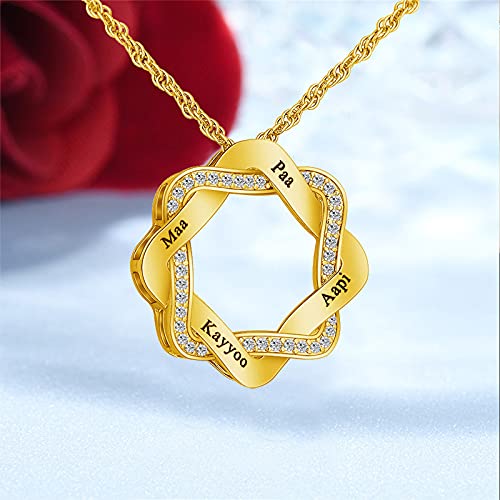 Collar con nombre personalizado Collar de acero de titanio Collar grabado con 4 nombres Aniversario para mujeres/hombres(Oro 20)
