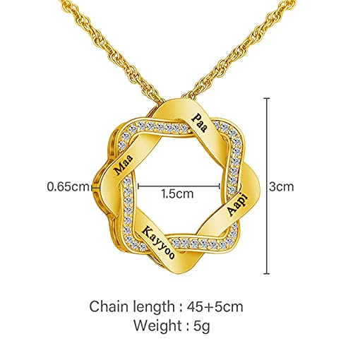 Collar con nombre personalizado Collar de acero de titanio Collar grabado con 4 nombres Aniversario para mujeres/hombres(Oro 20)