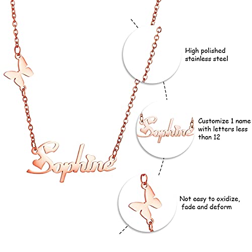 Collar con nombre personalizado collar de acero inoxidable collar con nombre de promesa de clavícula aniversario para mujer(Oro rosa 16)