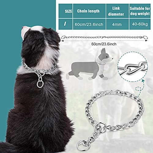 Collar de Cadena de Metal para Perros Collar Gargantilla de Perro de Acero Collar de Deslizar Gargantilla para Caminar Mascotas (4 mm x 60 cm)