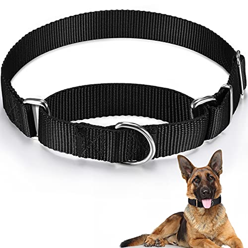 Collar de Perro Martingale Anti-Escape Collar Martingale Negro Collar de Mascotas de Nailon Ajustable para Perros Medianos Caminar Viajar Entrenamiento Diario (M)
