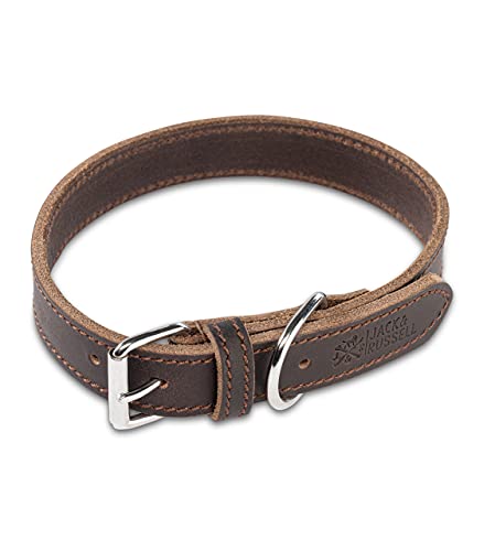 Collar de piel para perros – Piel engrasada – Collar de cuero auténtico Fat-Tony marrón oscuro (S)