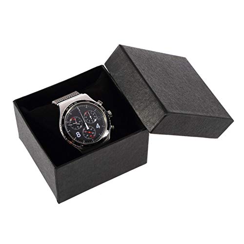 Collecsound - Caja cuadrada de cartón para guardar el reloj o la pulsera, para usar como joyero o caja para regalos, con almohadilla, negro, talla única