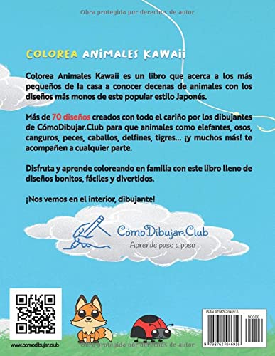 Colorea Animales Kawaii: Más de 70 dibujos para pintar (Dibujos para pintar y colorear)