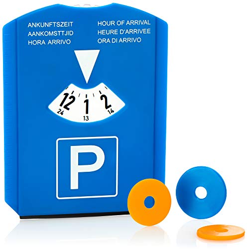 com-four® 1x Disco de estacionamiento con raspador de Hielo - Borde de Goma y virutas del Carro de la Compra - Parquímetro de plástico - Horario (01 Pieza - Disco de estacionamiento con Chip)