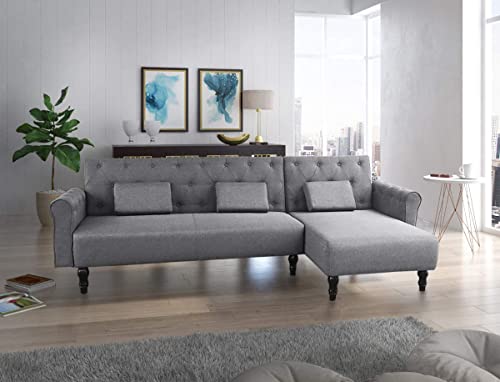 Comfort Products SelectionHome - Sofa Chaise Longue, Convertible en Cama, Reversible, Modelo Chester, Acabado en Gris, Medidas: 267 cm (Largo) x 137 cm (Fondo) x 88 cm (Alto)