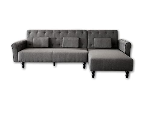 Comfort Products SelectionHome - Sofa Chaise Longue, Convertible en Cama, Reversible, Modelo Chester, Acabado en Gris, Medidas: 267 cm (Largo) x 137 cm (Fondo) x 88 cm (Alto)
