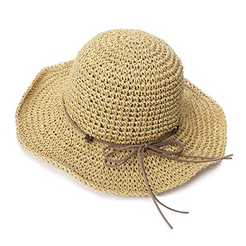 Comhats Sombrero de Verano de Paja con sombrilla para Mujer Sombrero de Sol Suelto de Playa de ala Ancha Beige M