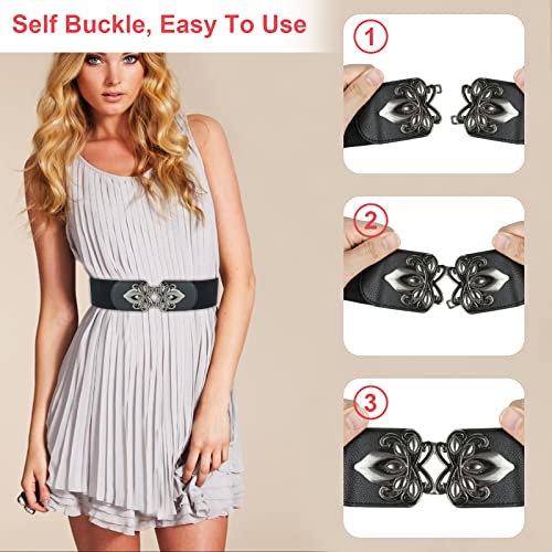 Comius Sharp Cinturón Elástico para Mujer, 2 Pcs Vintage Mujer Ancho Elástico Cinturón Stretch Pretina con Hebilla de Metal para Vestido Falda