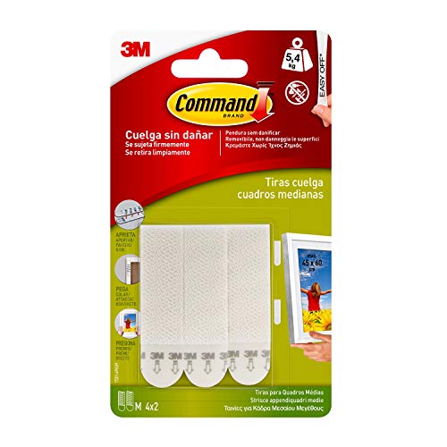 Command 17201 Pack de 4 Tiras para Cuadros Medianas, Color Blanco, Set de 4 Piezas