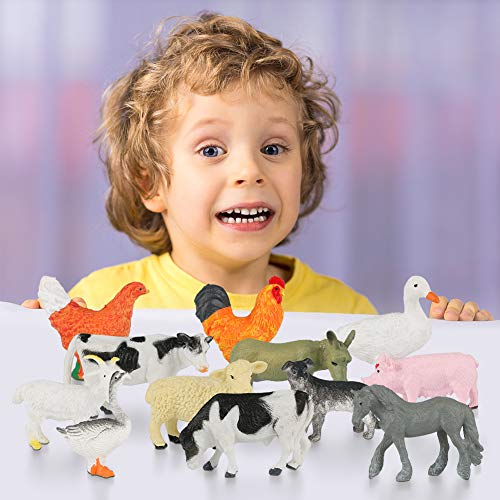 Conjunto de Juguetes Animales de Mini Granja de 12 Piezas Achort Mini Animal de Granja Figura Modelo Juguetes Set de Simulación De Plástico Animales Niños Niñas Juguete Cognición Educativa