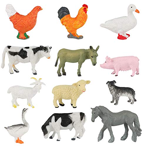 Conjunto de Juguetes Animales de Mini Granja de 12 Piezas Achort Mini Animal de Granja Figura Modelo Juguetes Set de Simulación De Plástico Animales Niños Niñas Juguete Cognición Educativa