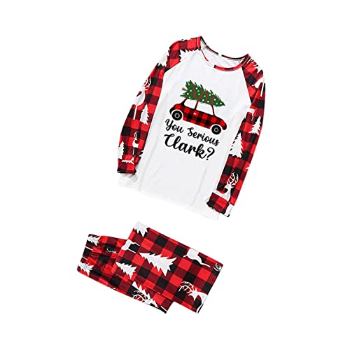 Conjunto de pijama de manga larga con diseño de ciervos de Papá Noel, camiseta de manga larga y pantalones a cuadros, Para niños rojos., 3- 4 Años