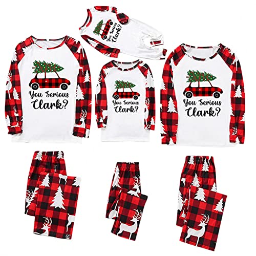 Conjunto de pijama de manga larga con diseño de ciervos de Papá Noel, camiseta de manga larga y pantalones a cuadros, Para niños rojos., 3- 4 Años
